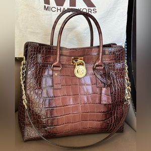 MICHAEL Michael Kors Large Embossed Crocodile Leather Hamilton Shoulder Bag